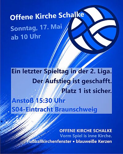 Ein letzter Spieltag in der 2. Liga.‎
Der Aufstieg ist geschafft.‎
Platz eins ist sicher.‎

Am Sonntag, 17. Mai spielt...